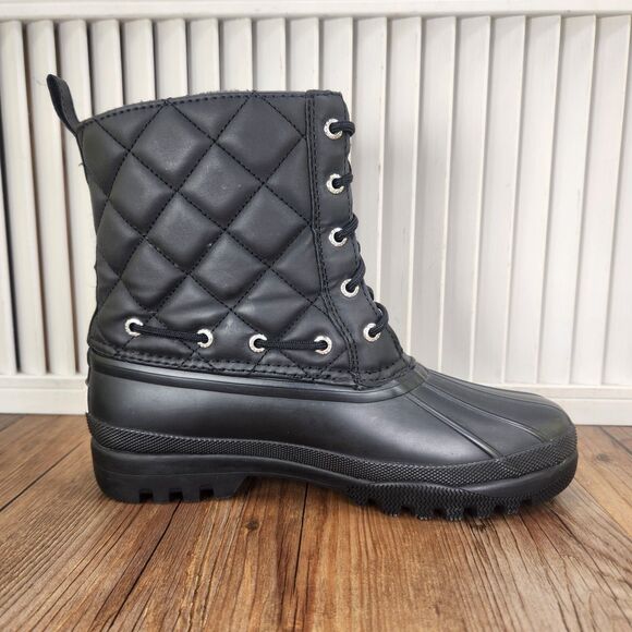 Sperry Top-Sider Gosling Duck Boots Womens Sz 7 Black Quilted Rubber Ankle Rain - Picture 5 of 10